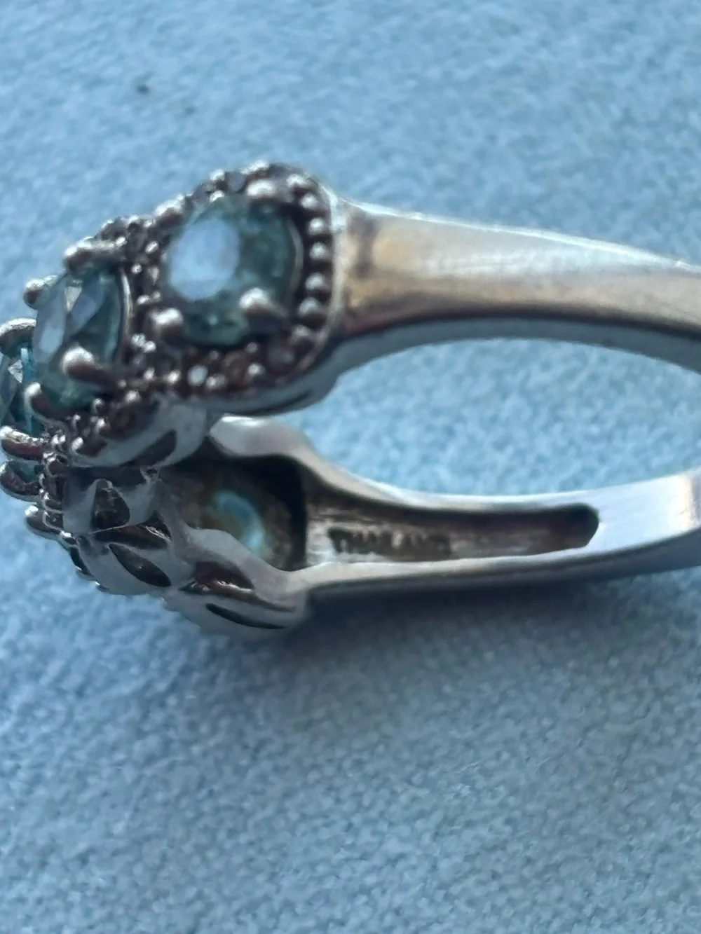 Sterling Silver Aquamarine Gemstone Ring vintage - Light Blue Halo Band